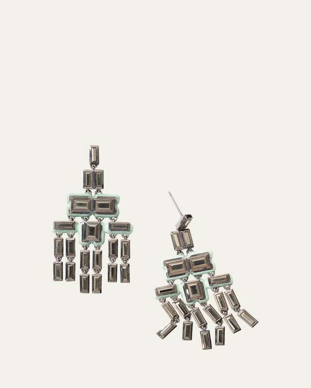Sterling Silver Nagano Chandelier Earrings with Pyrite and Light Seafoam Enamel
